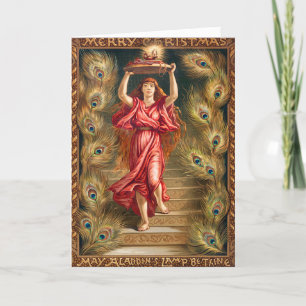 Woman holding lamp with flame from Aladdin's Lamp Holiday Card