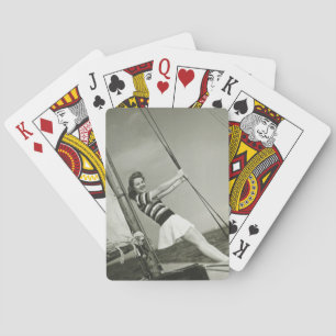 Woman Holding Rigging on Yacht Playing Cards