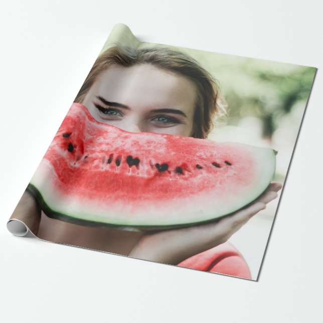 Woman holding sliced watermelon wrapping paper (Unrolled)