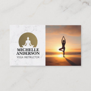 Woman Holding Yoga Pose on Beach Business Card