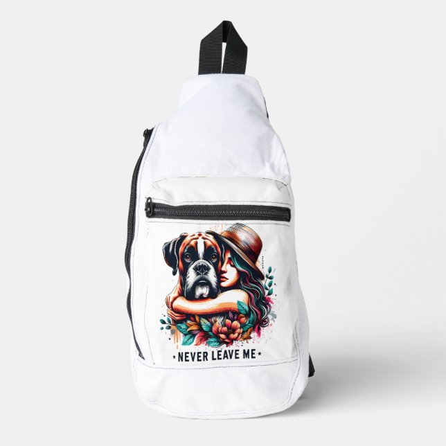 Woman Hugging Bulldog in Hat Sling Bag (Front)