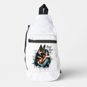 Woman Hugging German shepherd With Never Leave Me Sling Bag