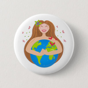 Woman hugging planet Earth 2 Inch Round Button