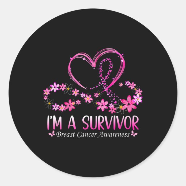 Woman I'm A Survivor Breast Cancer Awareness Pink  Classic Round Sticker (Front)