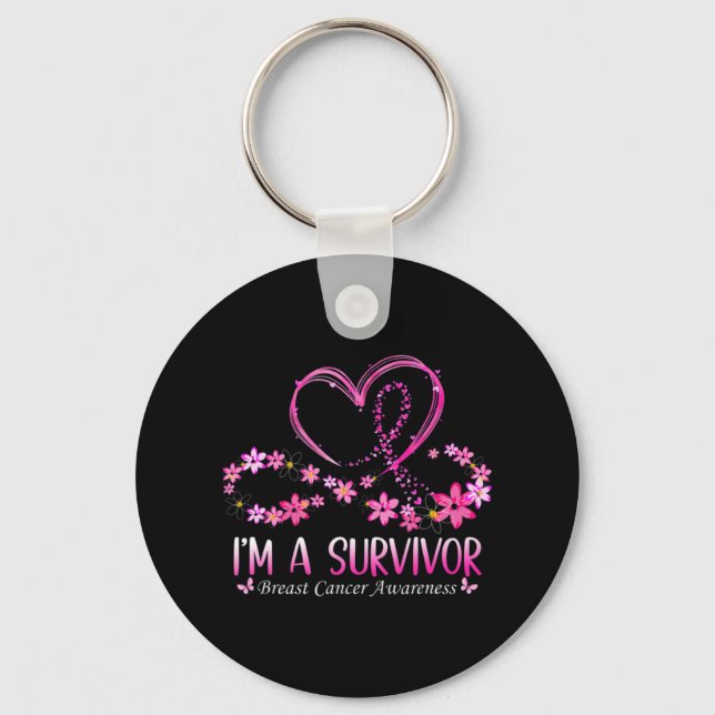 Woman I'm A Survivor Breast Cancer Awareness Pink  Keychain (Front)