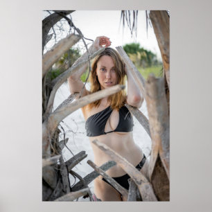 Woman In A Black Bikini By Beach Poster