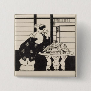 Woman in a Bookshop, design for a 'Yellow Book' co 2 Inch Square Button
