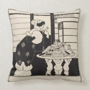 Woman in a Bookshop, design for a 'Yellow Book' co Throw Pillow