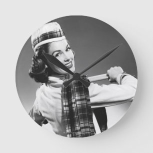 Woman in a Cap Round Clock