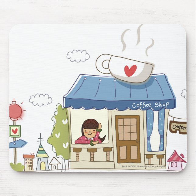 Woman in a coffee shop mouse pad (Front)