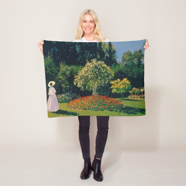 Woman in a Garden, Monet Fleece Blanket (In Situ)