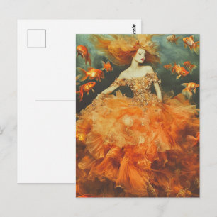 Woman in a GoldFish Dress Fashion Postcard