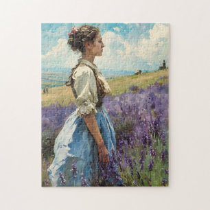 Woman in a lavender field Vintage Jigsaw Puzzle