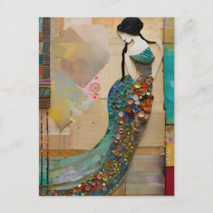 Woman in a Mermaid Dress Collage Postcard