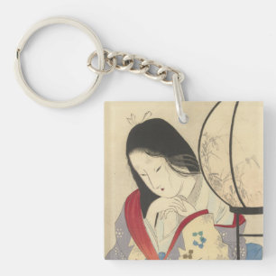 Woman in an Interior by a Lamp 1890-1908 Keychain