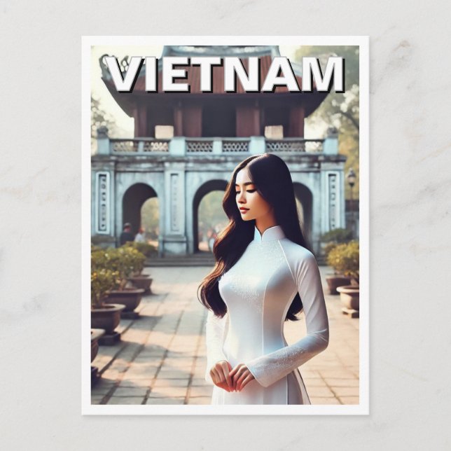 Woman in Ao Dai Vietnam Travel Postcard (Front)