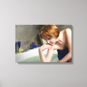 Woman in bathroom canvas print
