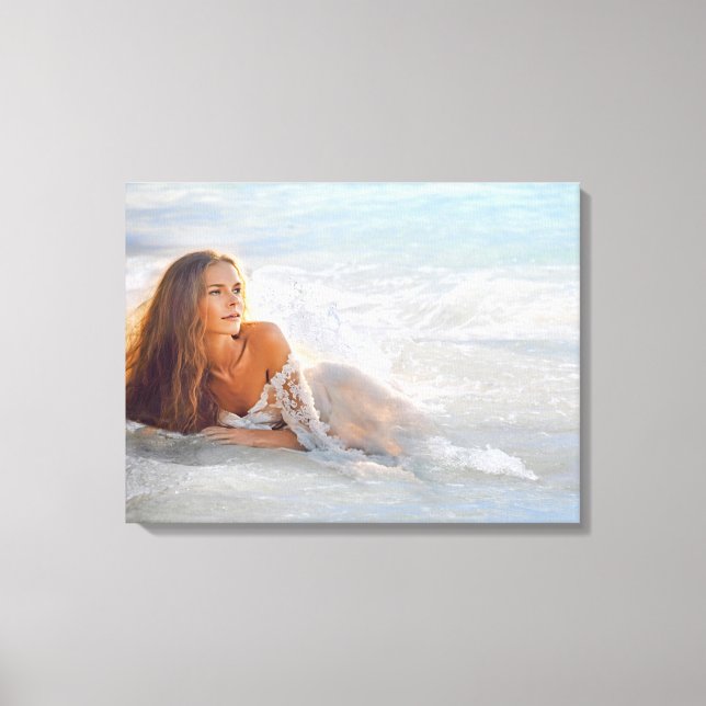 Woman In Beach Wave Canvas Print (Front)