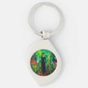 Woman in Beautiful Green Meadow Keychain