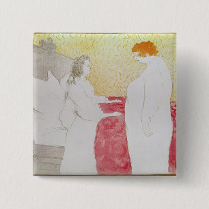 Woman in Bed, Profile - Waking Up, 1896 2 Inch Square Button