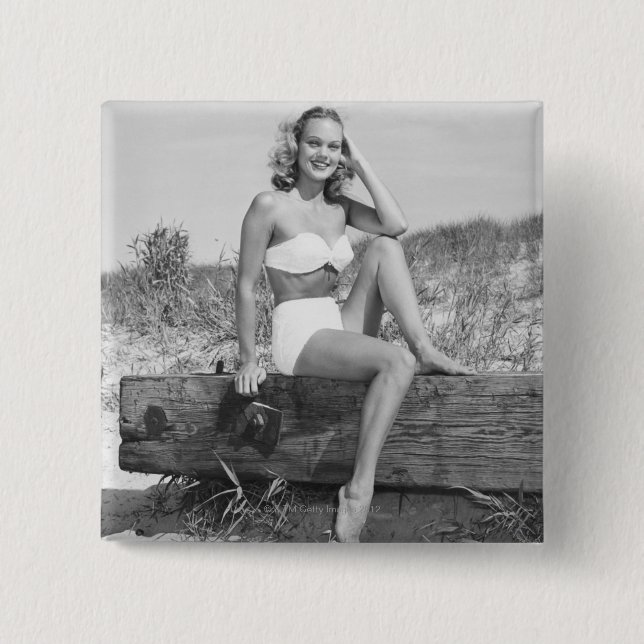 Woman in Bikini 2 Inch Square Button (Front)