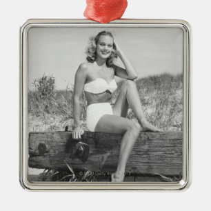 Woman in Bikini Metal Ornament