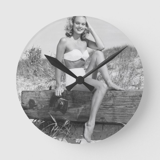 Woman in Bikini Round Clock (Front)