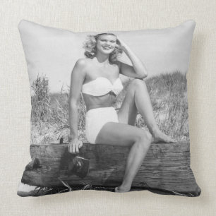 Woman in Bikini Throw Pillow