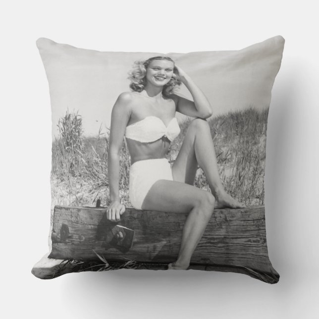 Woman in Bikini Throw Pillow (Front)