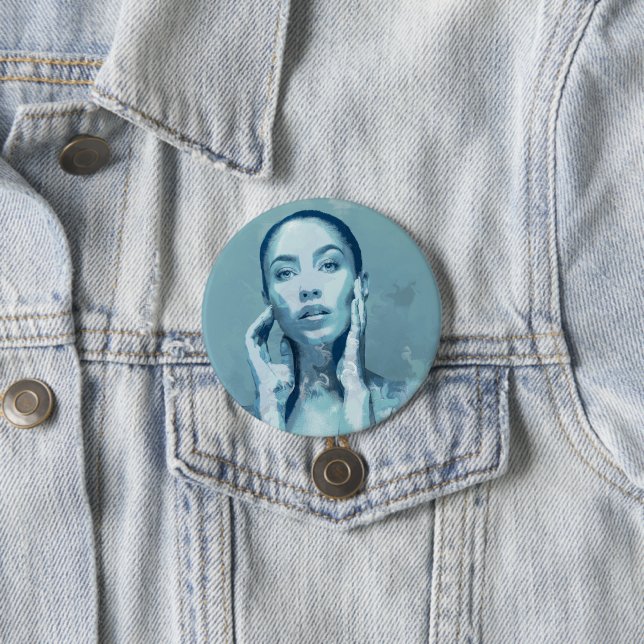 "Woman in Blue" 3 Inch Round Button (In Situ)