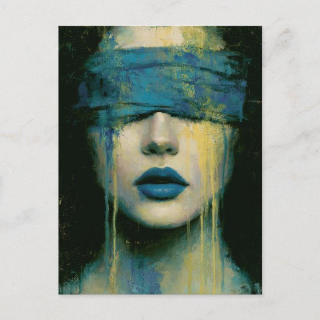Woman in Blue Blindfold Postcard (Front)