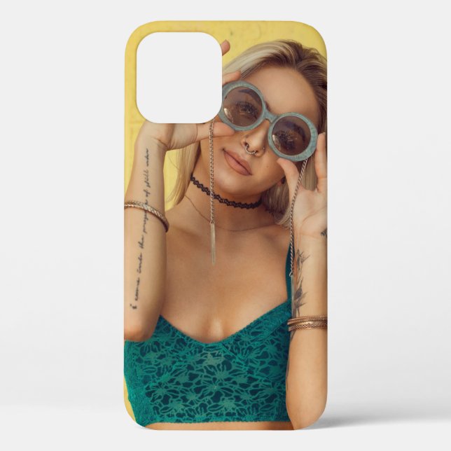 Woman in blue bralette holding sunglasses putting  Case-Mate iPhone case (Back)