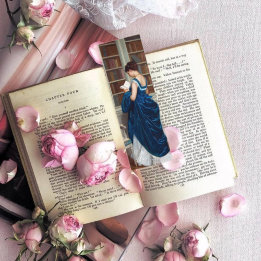 Woman in Blue, reading a Book bookmark Mini Business Card