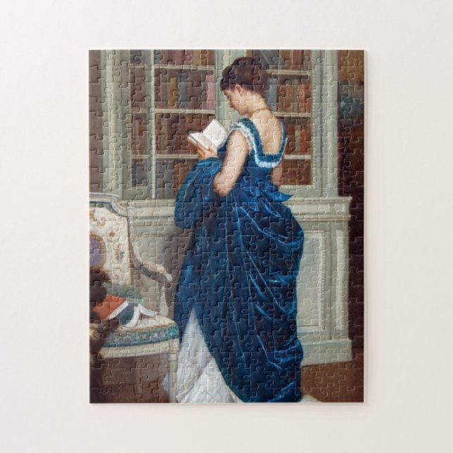 Woman in Blue, reading a Book Jigsaw Puzzle (Vertical)