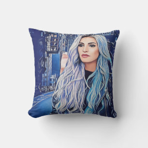 Woman In City Surreal Abstract Art Throw Pillow