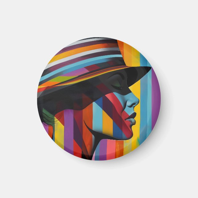 Woman in Colourful Hat 2 Striking silhouette Magnet (Front)
