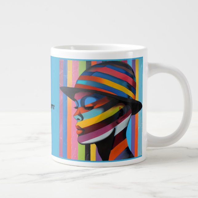 Woman in Colourful Hat 3 striking silhouette Large Coffee Mug (Right)