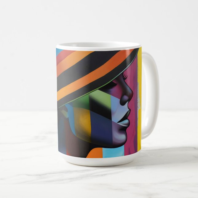 Woman in Colourful Hat 4 Striking silhouette Coffee Mug (Front Right)