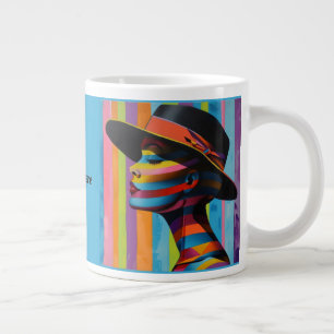 Woman in Colourful Hat 7 striking silhouette Large Coffee Mug