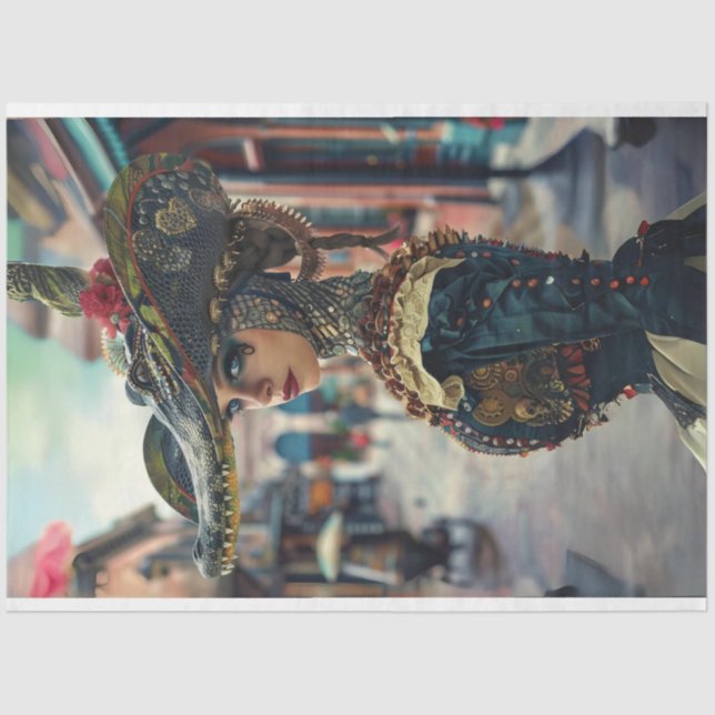 Woman in Costume Alligator Beauty Decoupage Tissue Paper (Front)