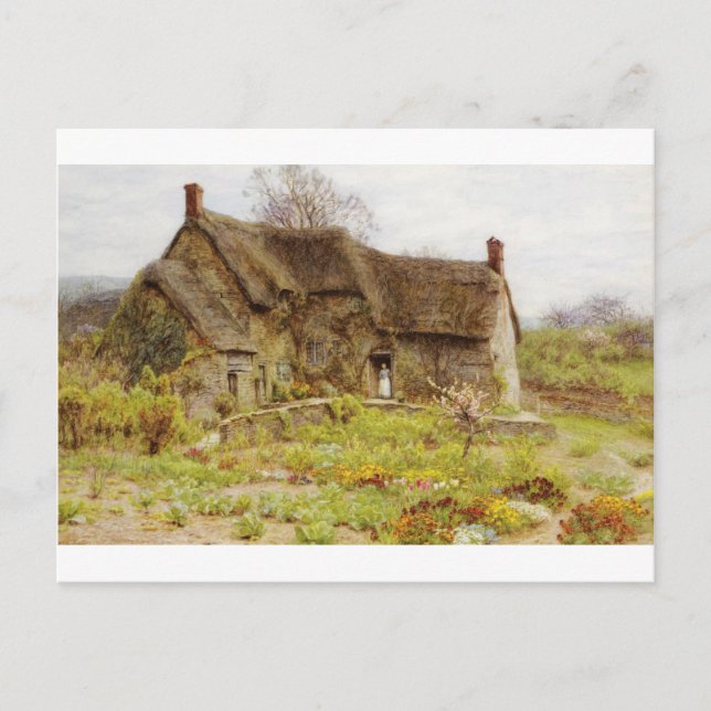 Woman In Dorset Cottage Doorway Postcard (Front)