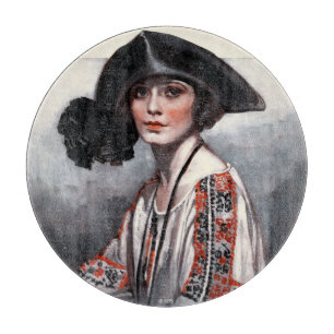 Woman in Embroidered Blouse Cutting Board