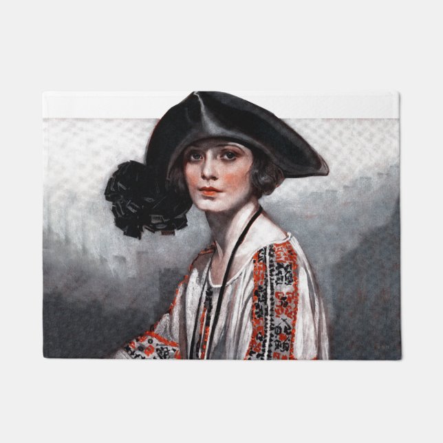 Woman in Embroidered Blouse Doormat (Front)