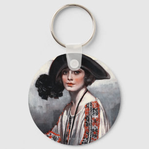 Woman in Embroidered Blouse Keychain