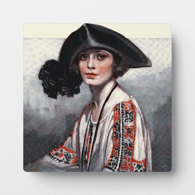 Woman in Embroidered Blouse Plaque (Front)