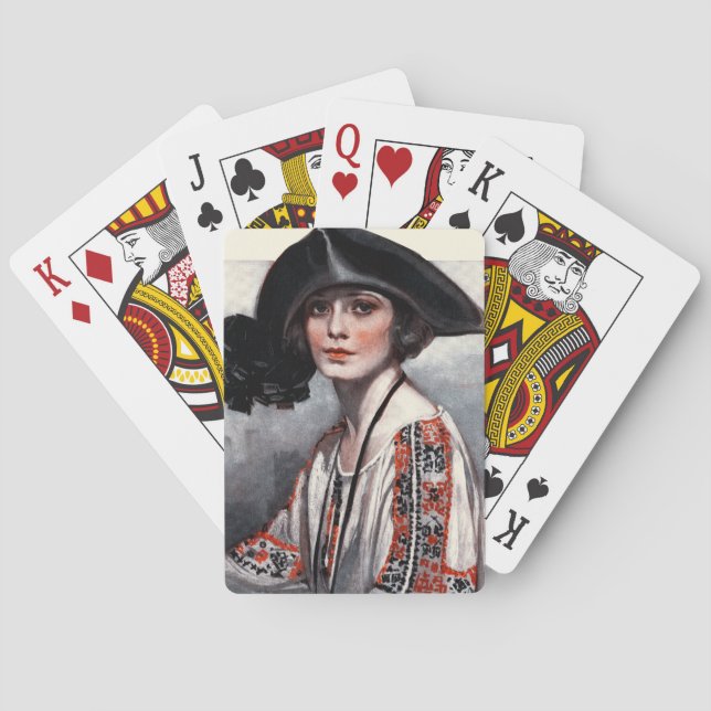 Woman in Embroidered Blouse Playing Cards (Back)