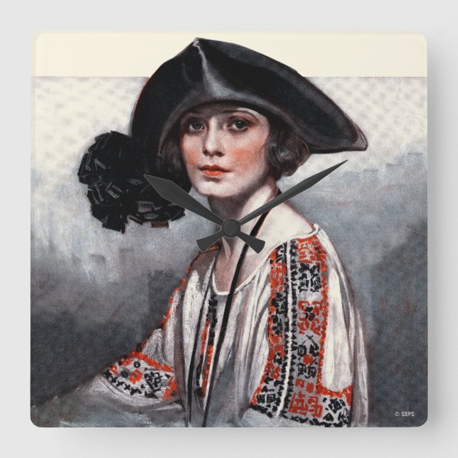 Woman in Embroidered Blouse Square Wall Clock (Front)