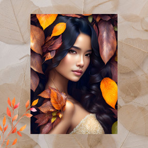 Woman in fall leaves, Postcrossing Postcard