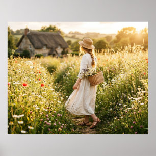 Woman in Field of Wheat Poster