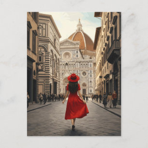 Woman in Florence Italy Travel Postcard
